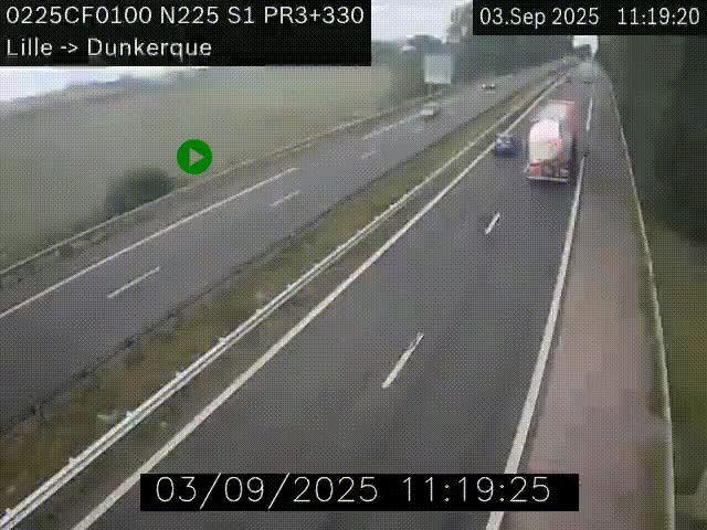 <h2>Webcam autoroute A25 (N225) à hauteur de Bergues (Bierne). Vue orientée vers Dunkerque.</h2>