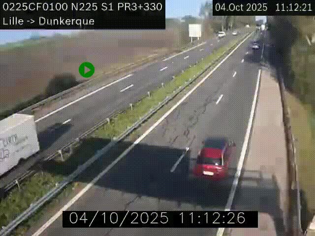 <h2>Webcam autoroute A25 (N225) à hauteur de Bergues (Bierne). Vue orientée vers Dunkerque.</h2>