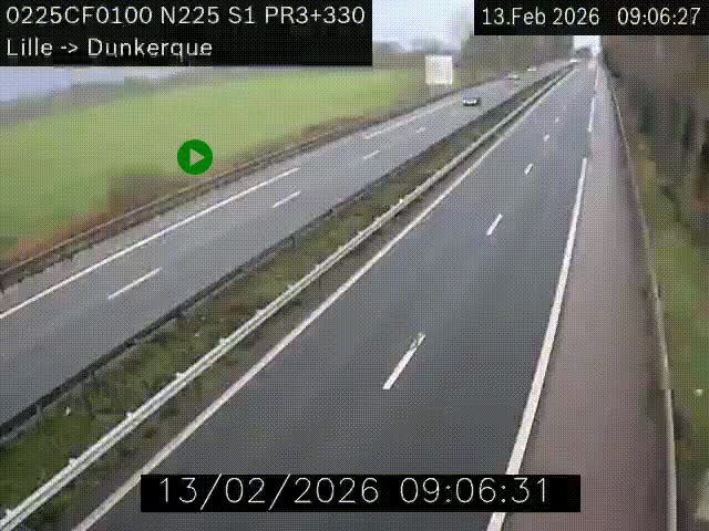 <h2>Webcam autoroute A25 (N225) à hauteur de Bergues (Bierne). Vue orientée vers Dunkerque.</h2>