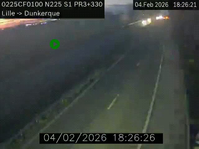 <h2>Webcam autoroute A25 (N225) à hauteur de Bergues (Bierne). Vue orientée vers Dunkerque.</h2>