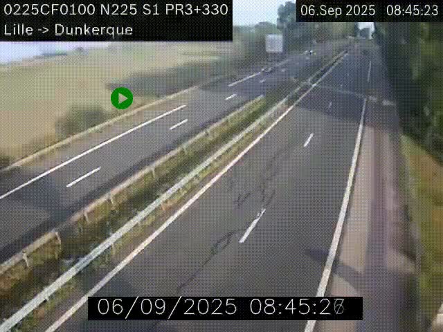 <h2>Webcam autoroute A25 (N225) à hauteur de Bergues (Bierne). Vue orientée vers Dunkerque.</h2>