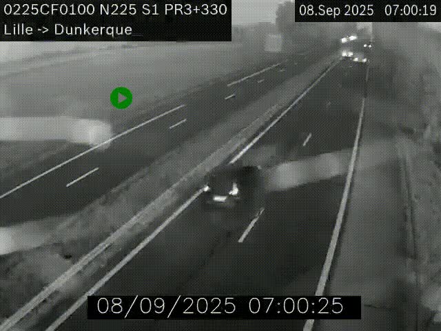 Webcam autoroute A25 (N225) à hauteur de Bergues (Bierne). Vue orientée vers Dunkerque.