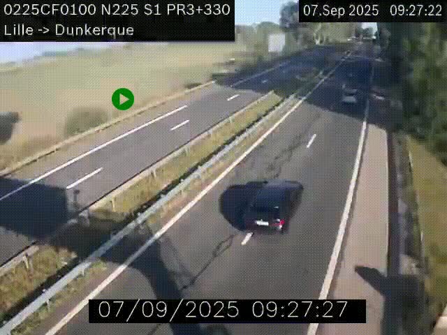 <h2>Webcam autoroute A25 (N225) à hauteur de Bergues (Bierne). Vue orientée vers Dunkerque.</h2>
