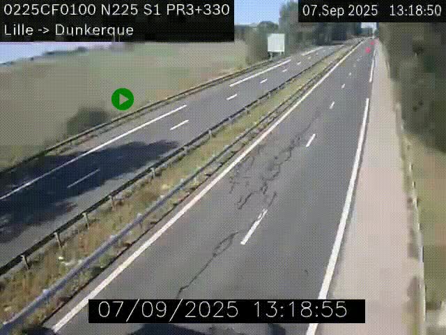 <h2>Webcam autoroute A25 (N225) à hauteur de Bergues (Bierne). Vue orientée vers Dunkerque.</h2>