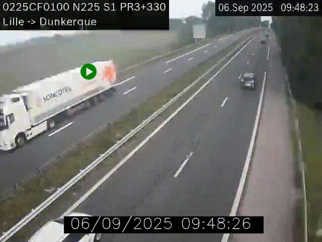 <h2>Webcam autoroute A25 (N225) à hauteur de Bergues (Bierne). Vue orientée vers Dunkerque.</h2>