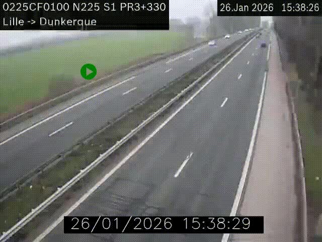 <h2>Webcam autoroute A25 (N225) à hauteur de Bergues (Bierne). Vue orientée vers Dunkerque.</h2>