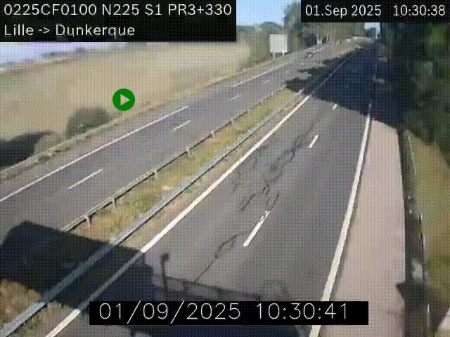 Webcam autoroute A25 (N225) à hauteur de Bergues (Bierne). Vue orientée vers Dunkerque.