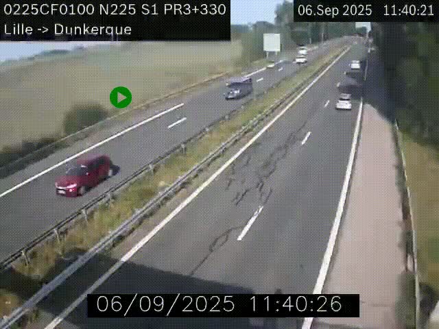 <h2>Webcam autoroute A25 (N225) à hauteur de Bergues (Bierne). Vue orientée vers Dunkerque.</h2>
