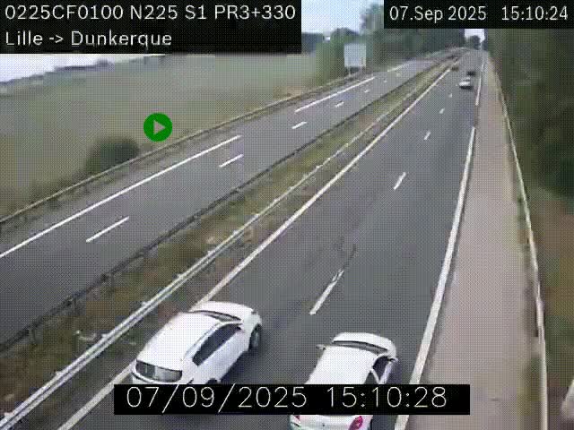 <h2>Webcam autoroute A25 (N225) à hauteur de Bergues (Bierne). Vue orientée vers Dunkerque.</h2>