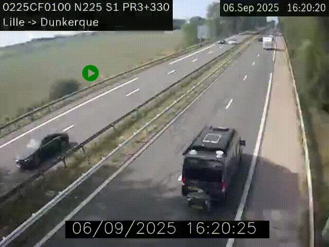 <h2>Webcam autoroute A25 (N225) à hauteur de Bergues (Bierne). Vue orientée vers Dunkerque.</h2>