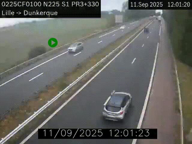 <h2>Webcam autoroute A25 (N225) à hauteur de Bergues (Bierne). Vue orientée vers Dunkerque.</h2>