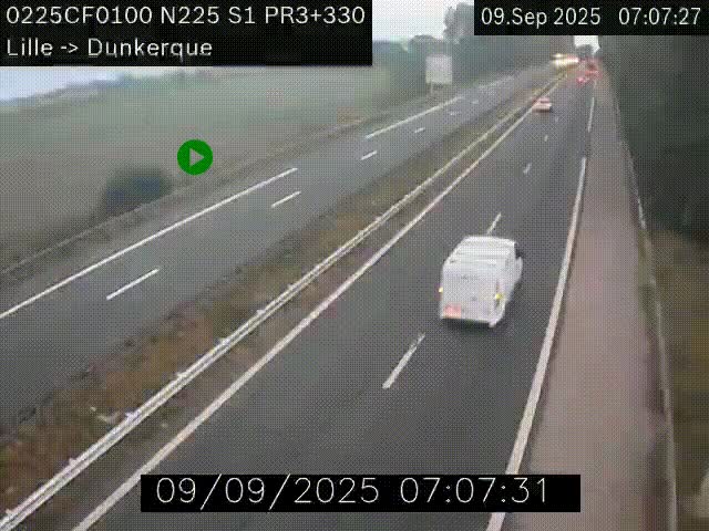 <h2>Webcam autoroute A25 (N225) à hauteur de Bergues (Bierne). Vue orientée vers Dunkerque.</h2>