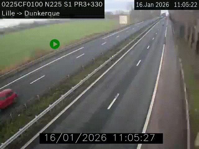 <h2>Webcam autoroute A25 (N225) à hauteur de Bergues (Bierne). Vue orientée vers Dunkerque.</h2>