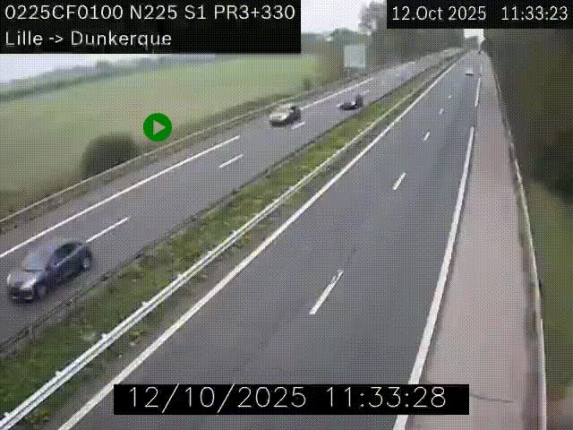 <h2>Webcam autoroute A25 (N225) à hauteur de Bergues (Bierne). Vue orientée vers Dunkerque.</h2>