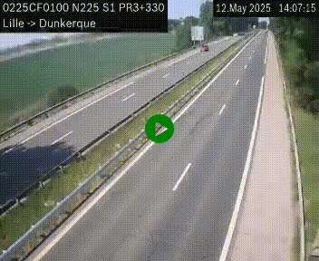 <h2>Webcam autoroute A25 (N225) à hauteur de Bergues (Bierne). Vue orientée vers Dunkerque.</h2>