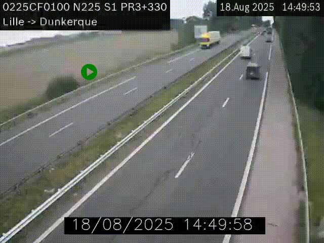 <h2>Webcam autoroute A25 (N225) à hauteur de Bergues (Bierne). Vue orientée vers Dunkerque.</h2>