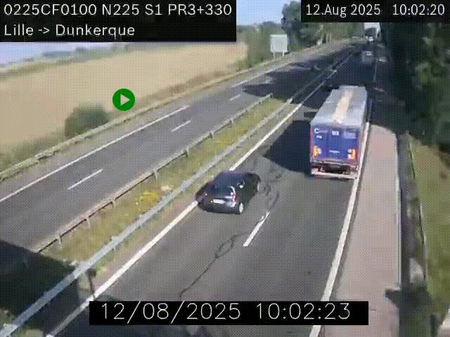 <h2>Webcam autoroute A25 (N225) à hauteur de Bergues (Bierne). Vue orientée vers Dunkerque.</h2>