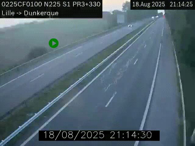 Webcam autoroute A25 (N225) à hauteur de Bergues (Bierne). Vue orientée vers Dunkerque.