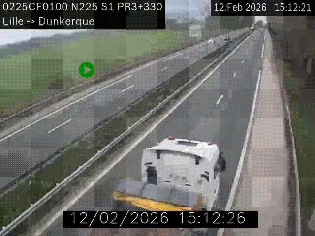 <h2>Webcam autoroute A25 (N225) à hauteur de Bergues (Bierne). Vue orientée vers Dunkerque.</h2>