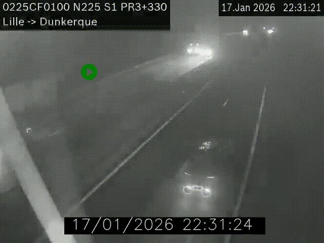 <h2>Webcam autoroute A25 (N225) à hauteur de Bergues (Bierne). Vue orientée vers Dunkerque.</h2>