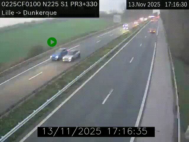 Webcam autoroute A25 (N225) à hauteur de Bergues (Bierne). Vue orientée vers Dunkerque.