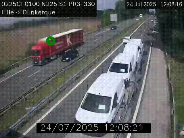 <h2>Webcam autoroute A25 (N225) à hauteur de Bergues (Bierne). Vue orientée vers Dunkerque.</h2>
