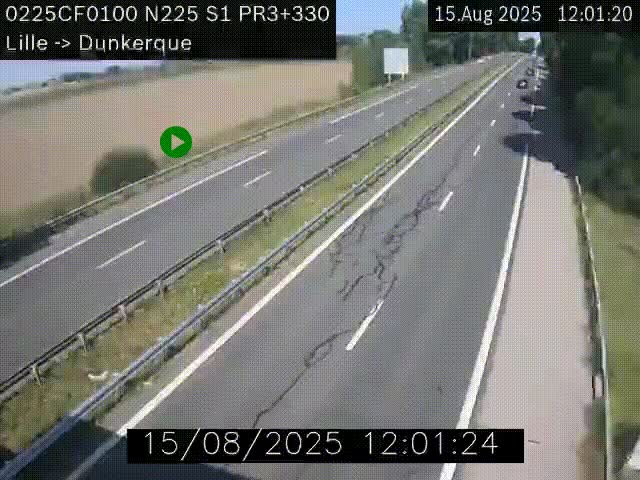 <h2>Webcam autoroute A25 (N225) à hauteur de Bergues (Bierne). Vue orientée vers Dunkerque.</h2>