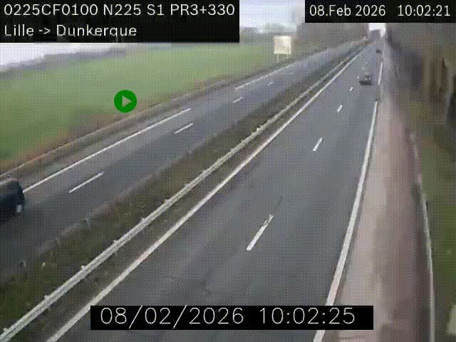 <h2>Webcam autoroute A25 (N225) à hauteur de Bergues (Bierne). Vue orientée vers Dunkerque.</h2>