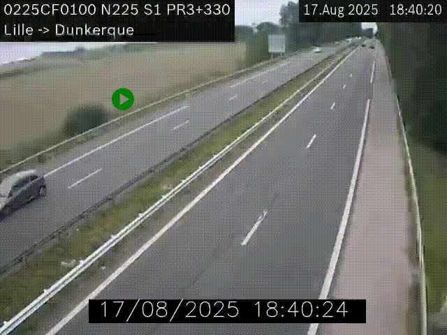 <h2>Webcam autoroute A25 (N225) à hauteur de Bergues (Bierne). Vue orientée vers Dunkerque.</h2>