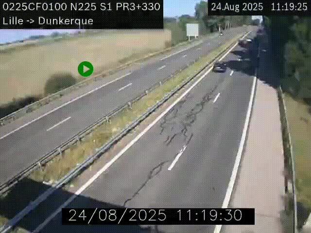 <h2>Webcam autoroute A25 (N225) à hauteur de Bergues (Bierne). Vue orientée vers Dunkerque.</h2>