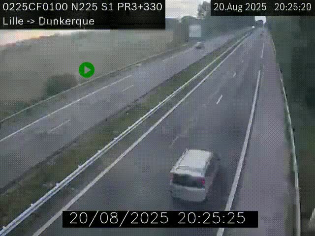 Webcam autoroute A25 (N225) à hauteur de Bergues (Bierne). Vue orientée vers Dunkerque.