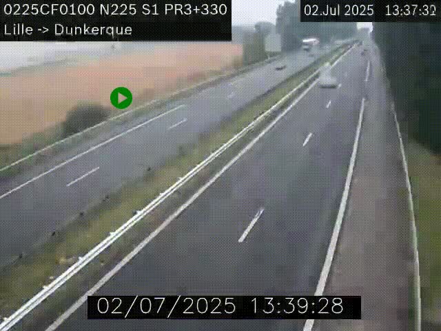 Webcam autoroute A25 (N225) à hauteur de Bergues (Bierne). Vue orientée vers Dunkerque.