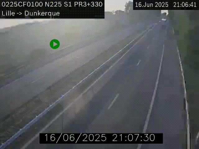 Webcam autoroute A25 (N225) à hauteur de Bergues (Bierne). Vue orientée vers Dunkerque.