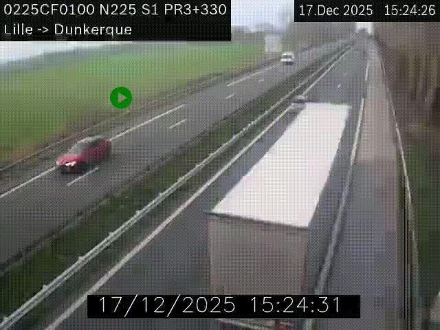 <h2>Webcam autoroute A25 (N225) à hauteur de Bergues (Bierne). Vue orientée vers Dunkerque.</h2>