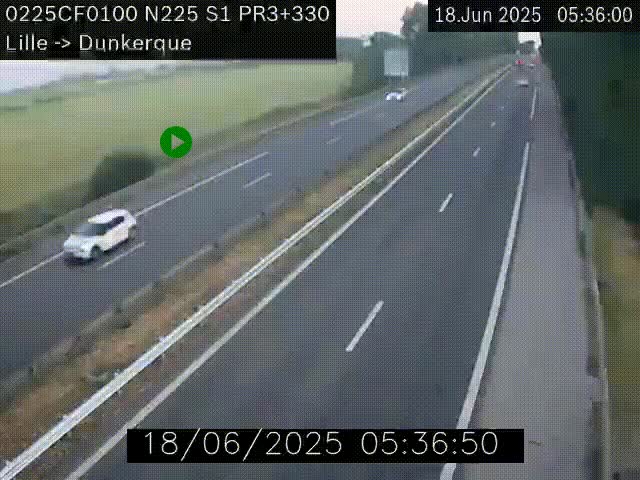 Webcam autoroute A25 (N225) à hauteur de Bergues (Bierne). Vue orientée vers Dunkerque.