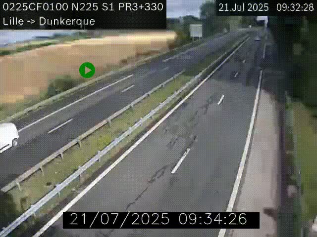 <h2>Webcam autoroute A25 (N225) à hauteur de Bergues (Bierne). Vue orientée vers Dunkerque.</h2>
