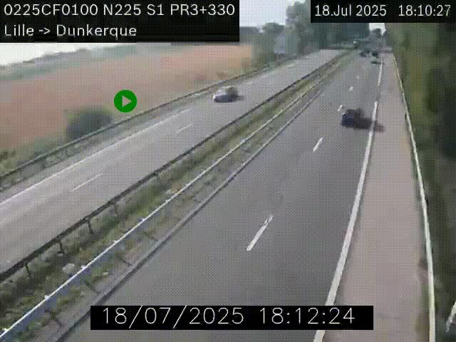 <h2>Webcam autoroute A25 (N225) à hauteur de Bergues (Bierne). Vue orientée vers Dunkerque.</h2>
