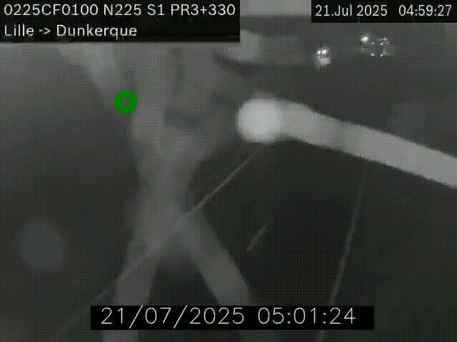 <h2>Webcam autoroute A25 (N225) à hauteur de Bergues (Bierne). Vue orientée vers Dunkerque.</h2>