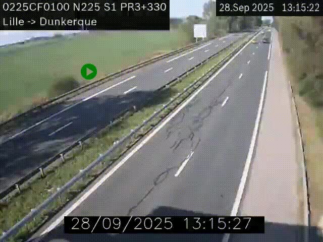 <h2>Webcam autoroute A25 (N225) à hauteur de Bergues (Bierne). Vue orientée vers Dunkerque.</h2>