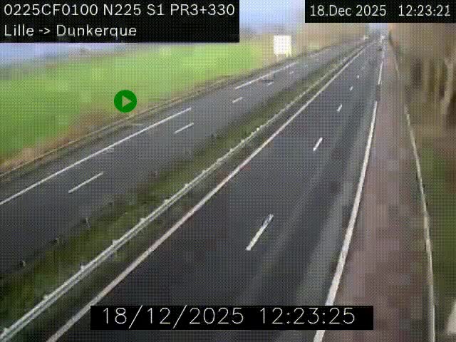 <h2>Webcam autoroute A25 (N225) à hauteur de Bergues (Bierne). Vue orientée vers Dunkerque.</h2>