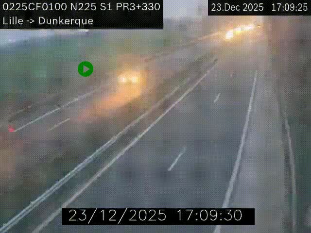 <h2>Webcam autoroute A25 (N225) à hauteur de Bergues (Bierne). Vue orientée vers Dunkerque.</h2>