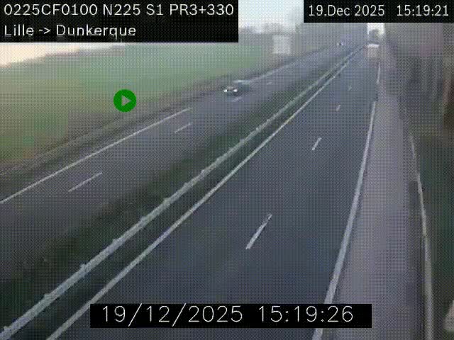 <h2>Webcam autoroute A25 (N225) à hauteur de Bergues (Bierne). Vue orientée vers Dunkerque.</h2>