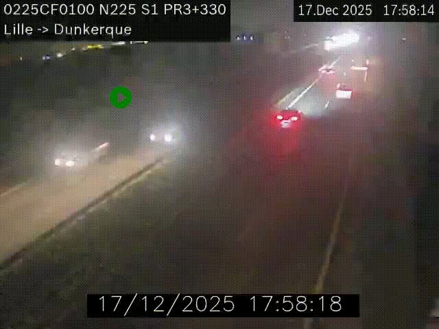 <h2>Webcam autoroute A25 (N225) à hauteur de Bergues (Bierne). Vue orientée vers Dunkerque.</h2>