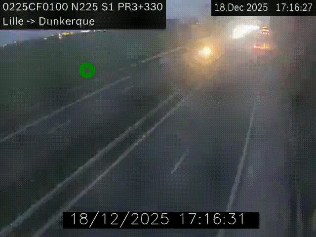 <h2>Webcam autoroute A25 (N225) à hauteur de Bergues (Bierne). Vue orientée vers Dunkerque.</h2>