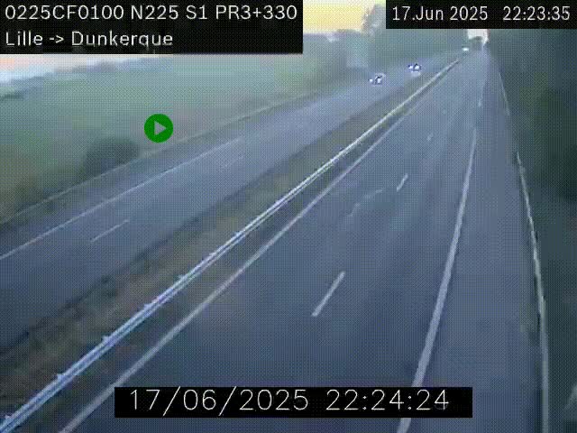 Webcam autoroute A25 (N225) à hauteur de Bergues (Bierne). Vue orientée vers Dunkerque.