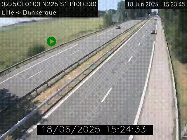 Webcam autoroute A25 (N225) à hauteur de Bergues (Bierne). Vue orientée vers Dunkerque.