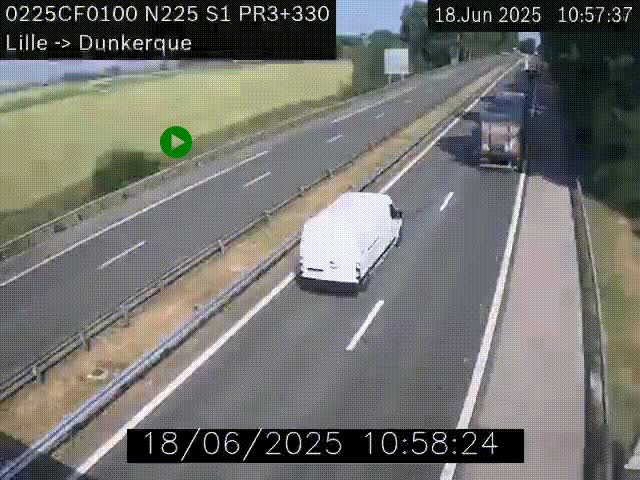 Webcam autoroute A25 (N225) à hauteur de Bergues (Bierne). Vue orientée vers Dunkerque.