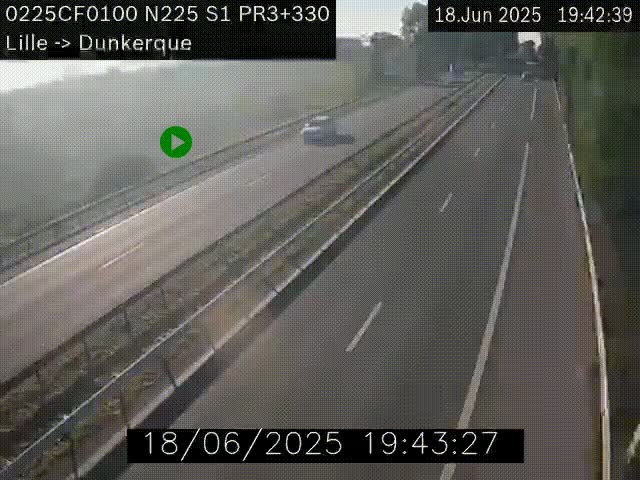 Webcam autoroute A25 (N225) à hauteur de Bergues (Bierne). Vue orientée vers Dunkerque.
