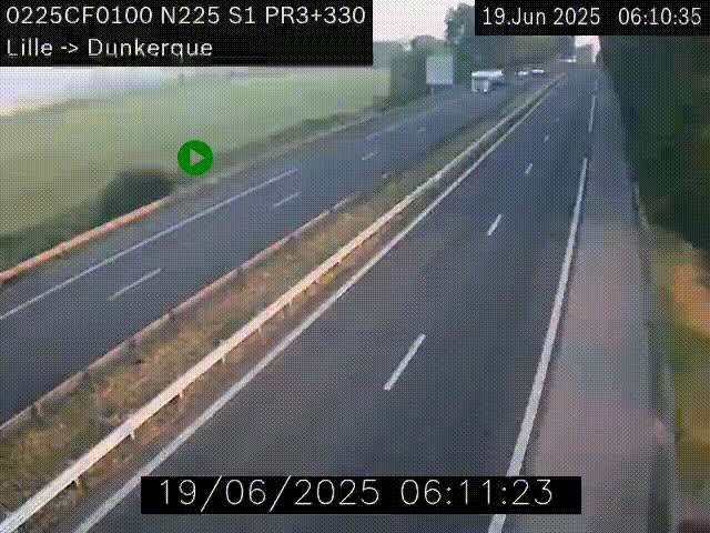 Webcam autoroute A25 (N225) à hauteur de Bergues (Bierne). Vue orientée vers Dunkerque.