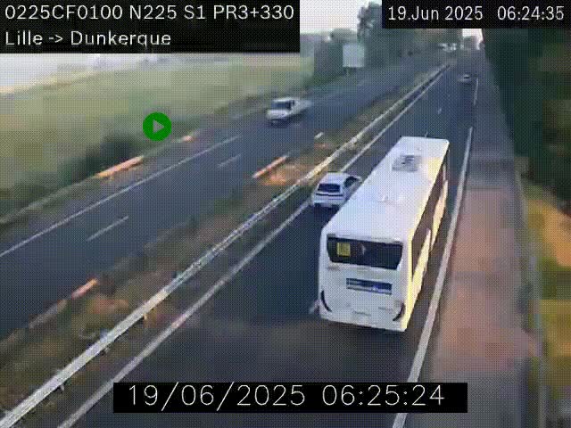 Webcam autoroute A25 (N225) à hauteur de Bergues (Bierne). Vue orientée vers Dunkerque.